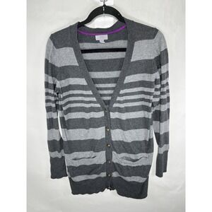 JCP Cashmere Blend J C PENNEY Long Cardigan Grandpa Sweater Gray Stripe Sz‎ L